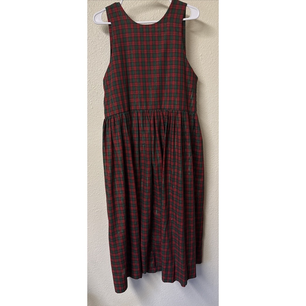 VTG Dogwood Lane Jumper Dress Pinafore Cottagecore Painted Buttons Holiday Plaid - Picture 2 of 12